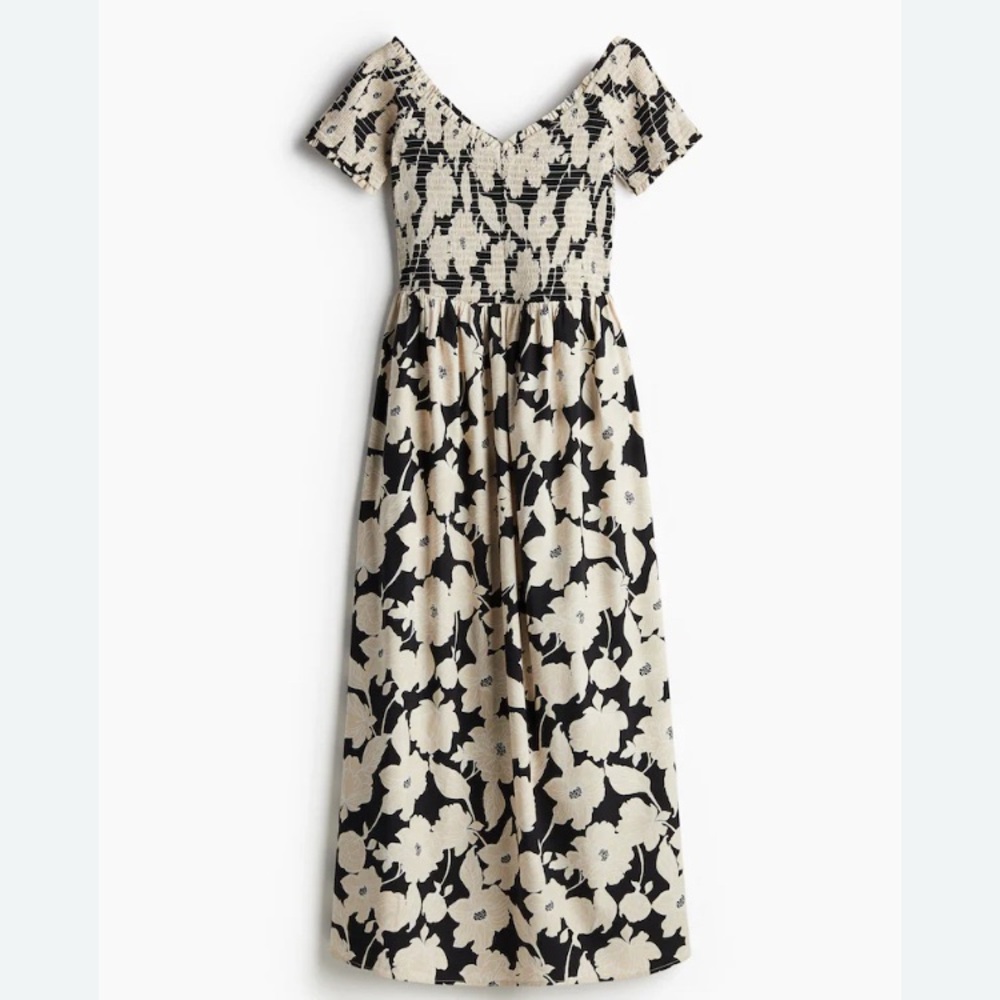 H&M Black and Cream Floral Dress size xl